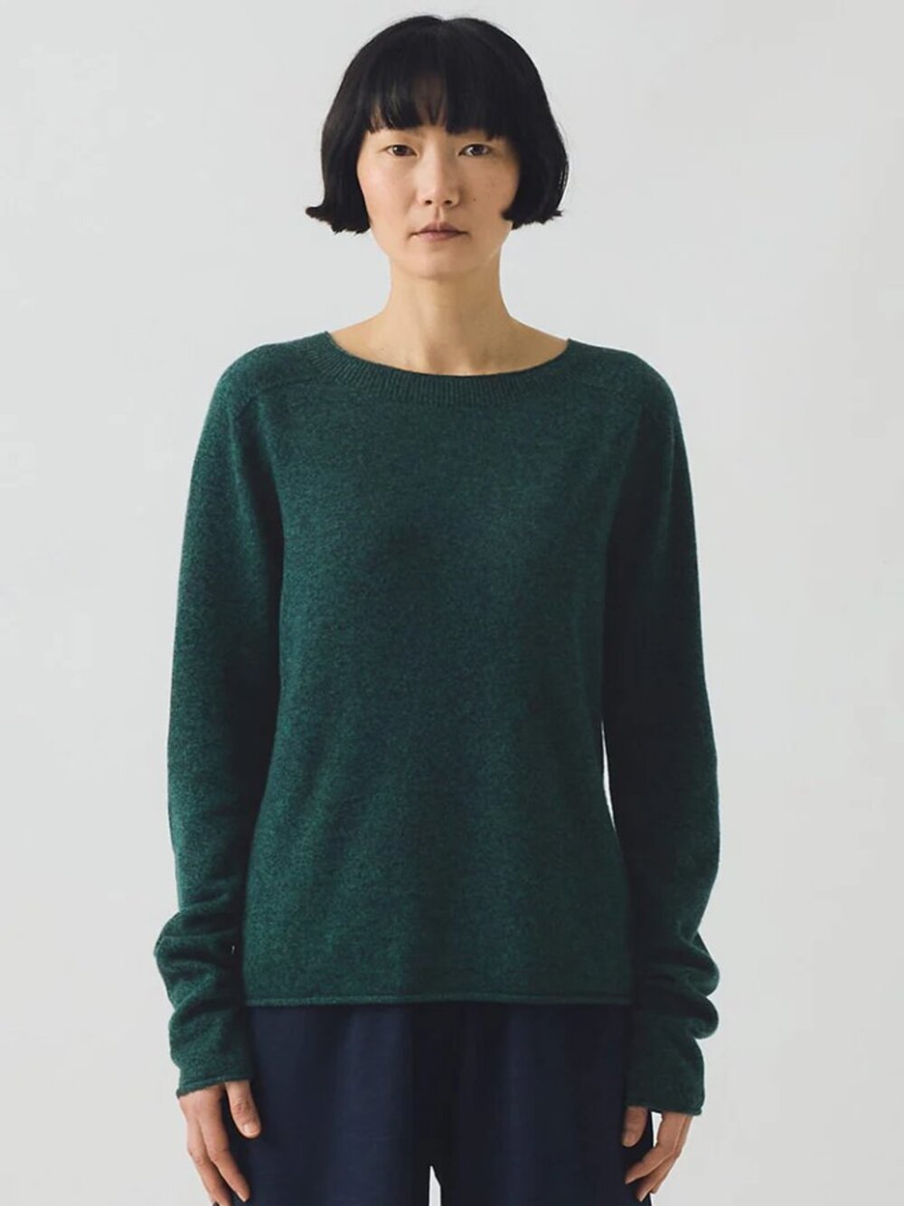 TOAST Wool Cashmere Neat Sweater in Forest Marl Marled Scoop Neck Jumper